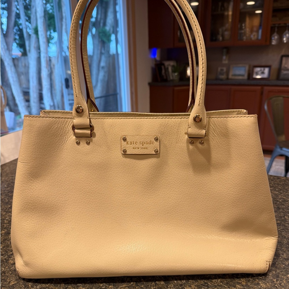 kate spade cream leather tote with gold hardware